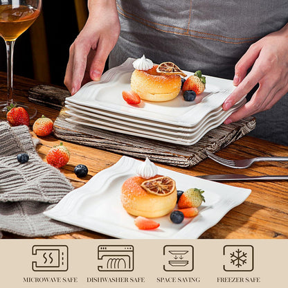 MALACASA Mario Porzellan 6-teilig Set Cremeweiß Dessertteller