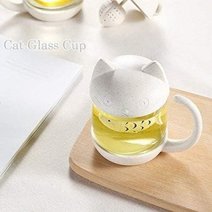 Katze Glas Tee Becher mit Tee-Ei in Fischform 250ml