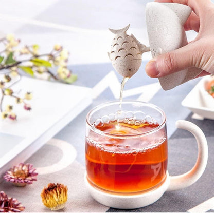 Katze Glas Tee Becher Tee-Ei Fischform Sieb 250ml Teetasse Deckel