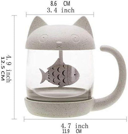 Katze Glas Tee Becher Tee-Ei Sieb Filter 250ml Muttertagsgeschenk