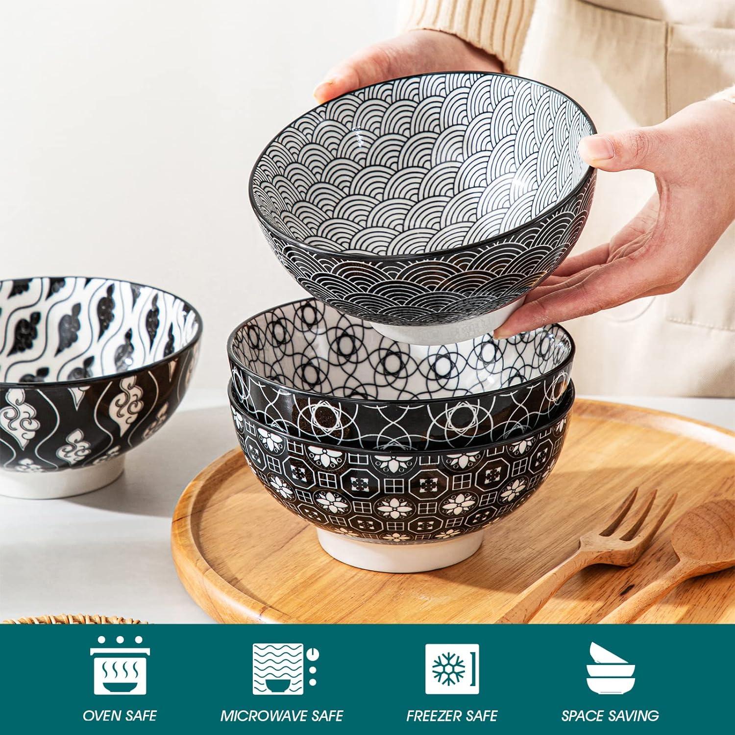 vancasso Haruka 4-teilig Müslischalen aus Porzellan, Schalen Set, 15,2 cm Schwarz + Creme