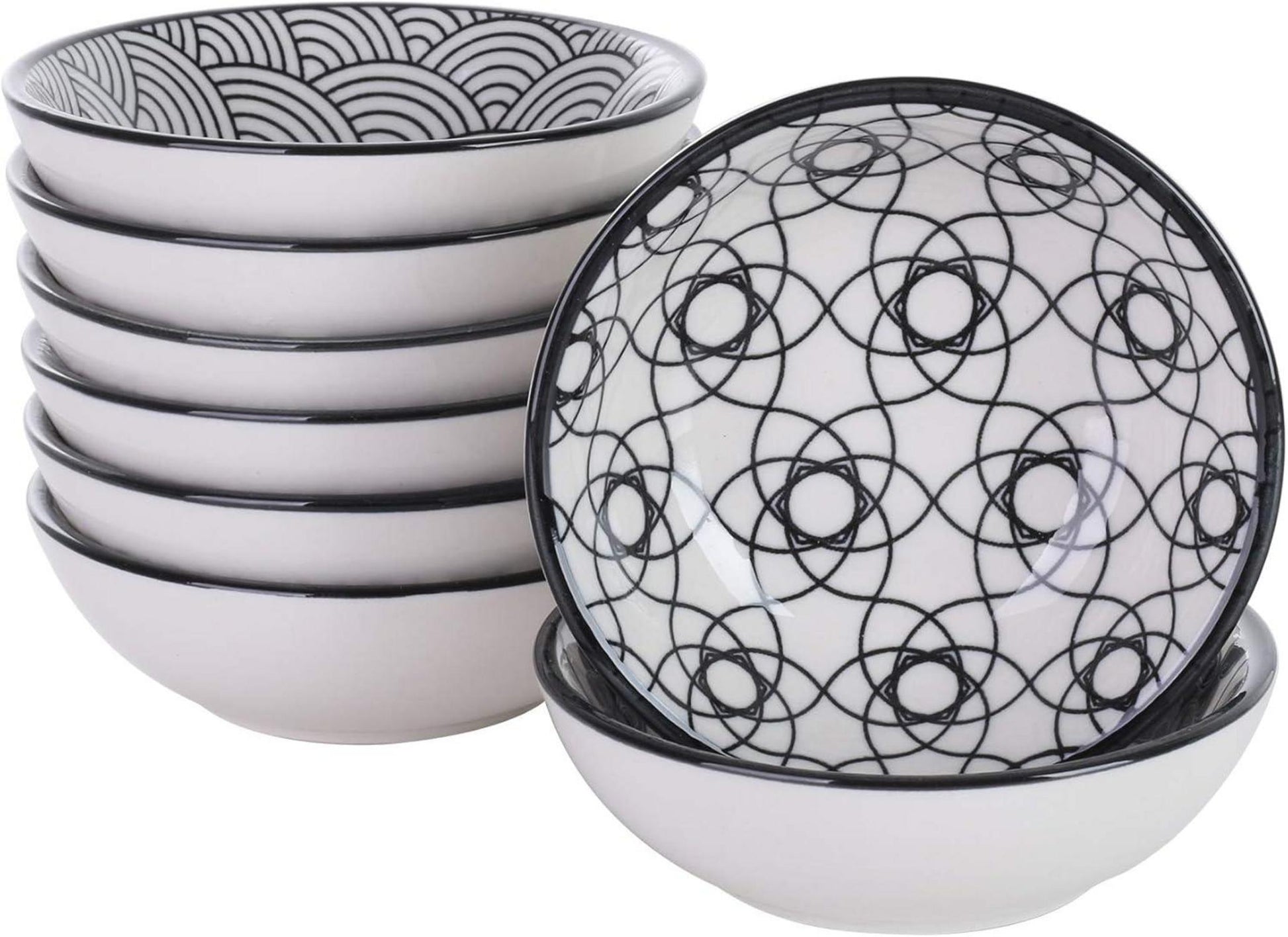 8-teiliges Porzellan Dipschälchen Set Schwarz + Creme Haruka