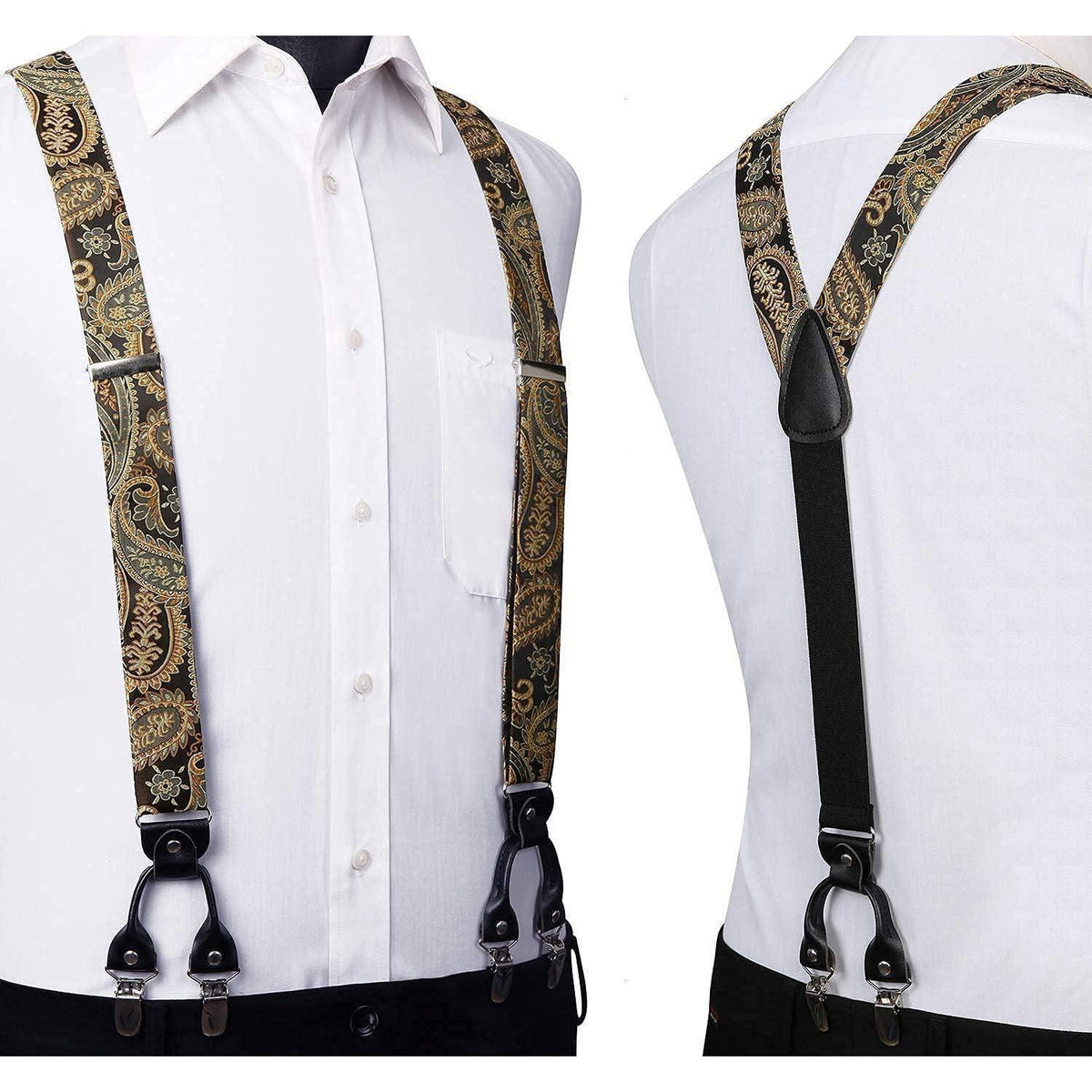 HISDERN Herren Hosenträger Set mit Fliege & Einstecktuch, Gold