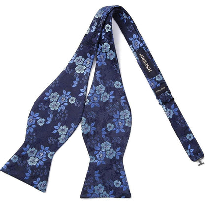 HISDERN Herren Hosenträger Set mit Fliege und Einstecktuch Blau Floral