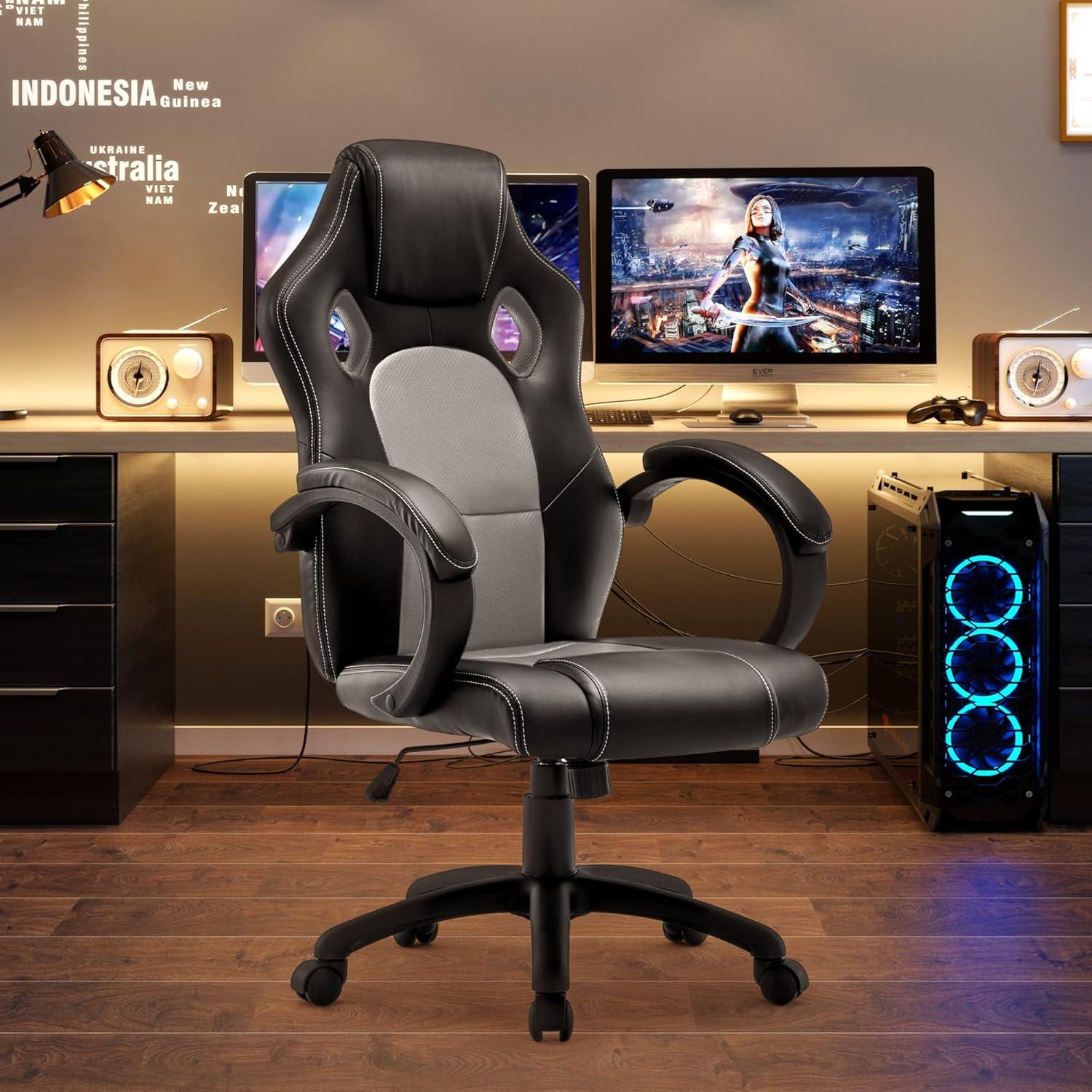 WM Heart Gaming Stuhl Bürostuhl Gamer Stuhl Drehstuhl Grau