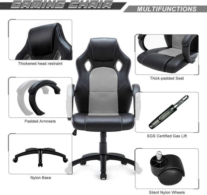 Gaming Stuhl Ergonomisch Rennstuhl Bürostuhl Grau
