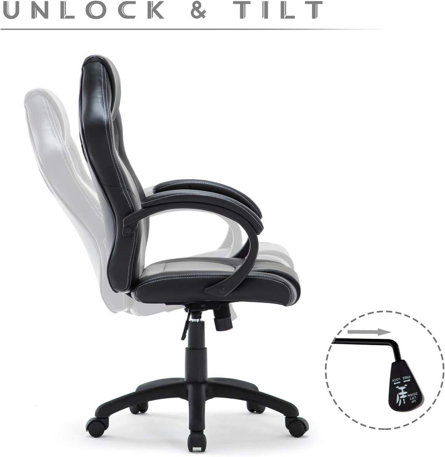Ergonomischer Gaming Stuhl Bürostuhl Drehstuhl Rennstuhl Grau