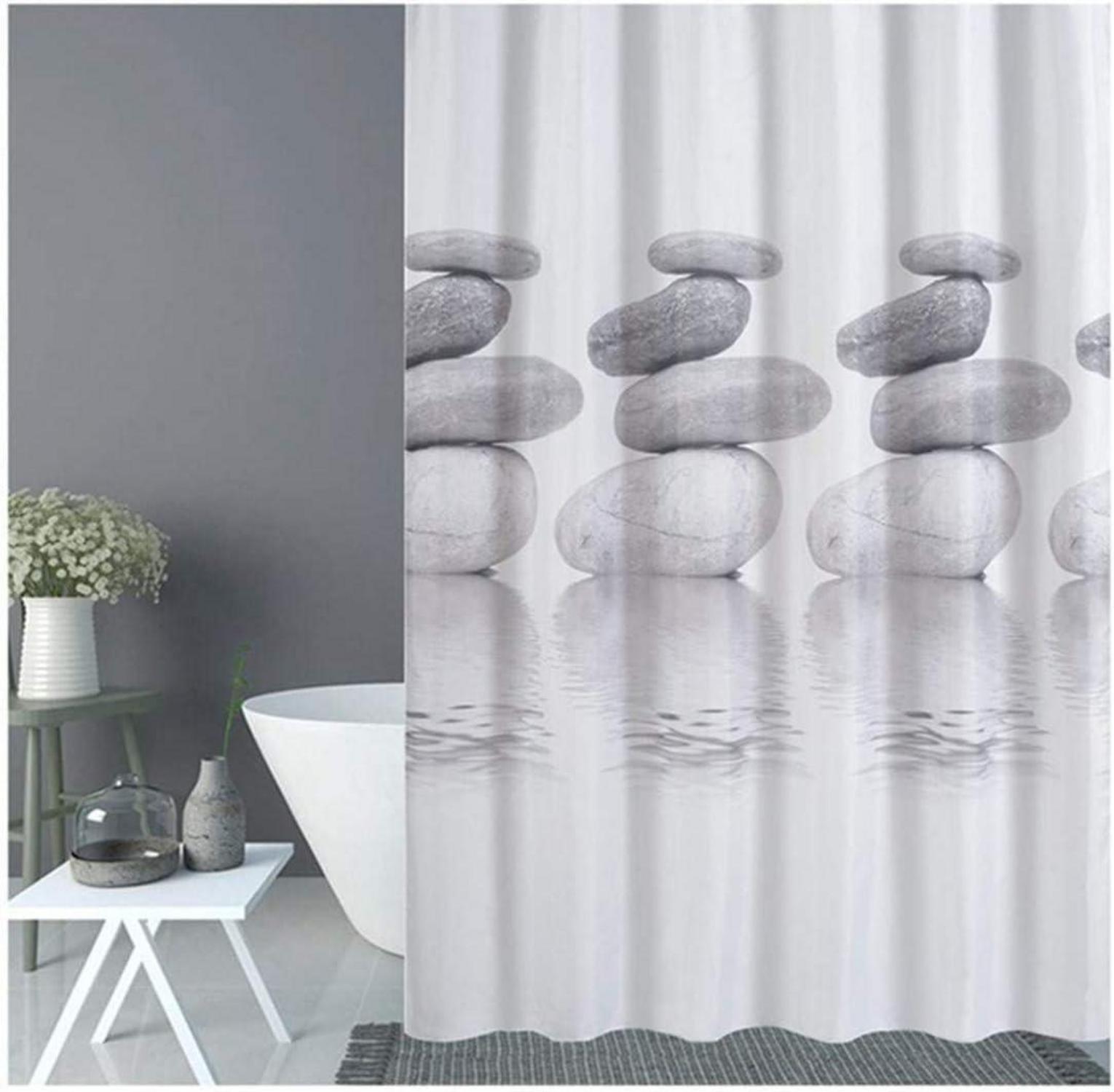 Duschvorhang Grau Textil Pebble Schimmelresistent Wasserabweisend