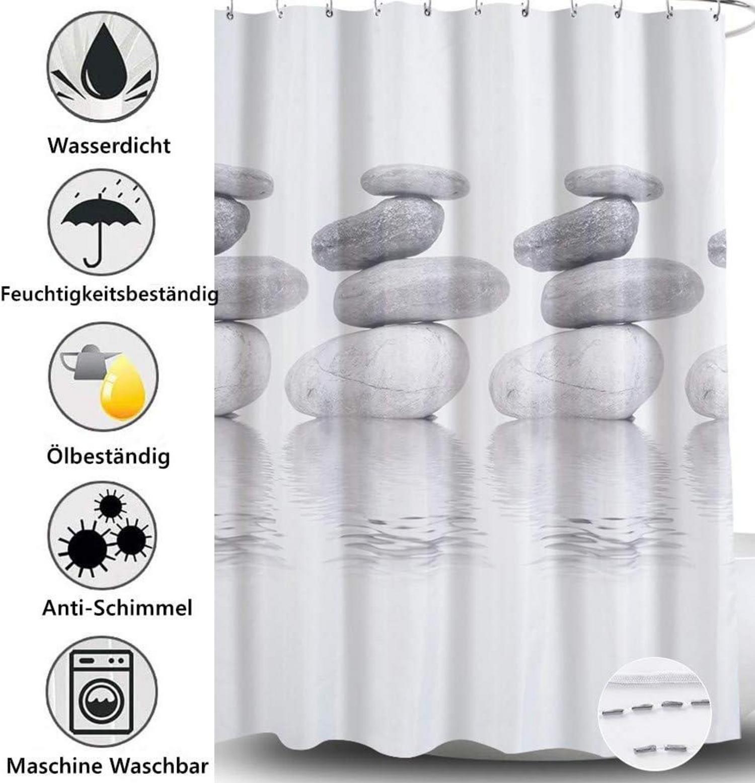Textil Duschvorhang 240x200 Grau Pebble Schimmelresistent Wasserabweisend