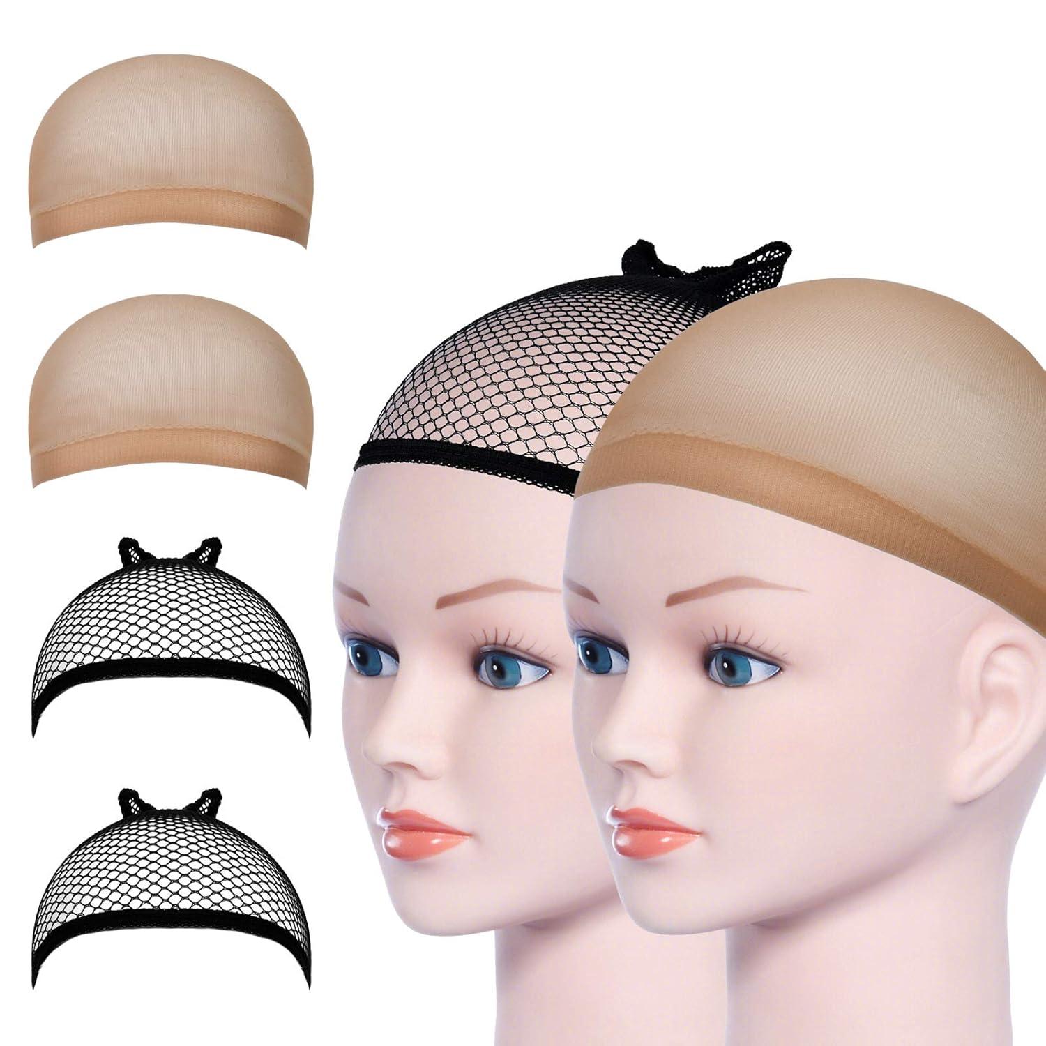 2 x Schwarz & Hautfarbenes Nylon Haarnetz Wig Cap Set
