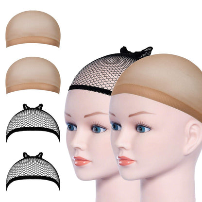 2 x Schwarz & Hautfarbenes Nylon Haarnetz Wig Cap Set