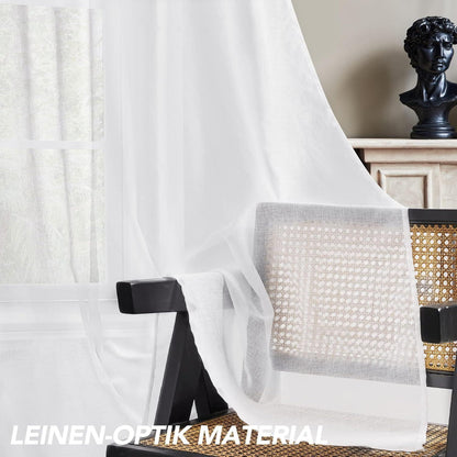 Deconovo Ösenvorhang Leinenoptik Transparent Weiß 240x140 cm 2er Set