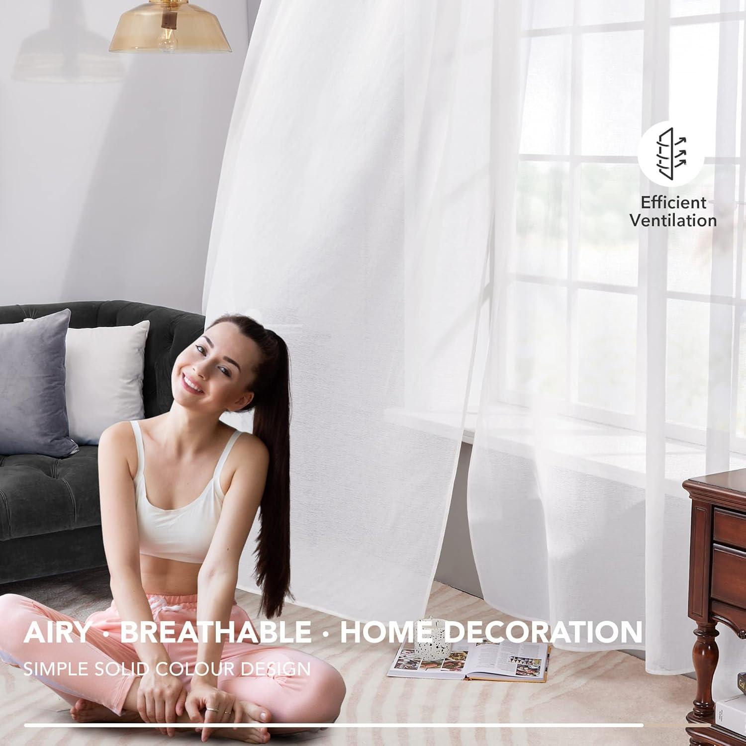 Transparente Voile Gardine Leinenoptik Ösenvorhang 240x140 Weiß 2er Set