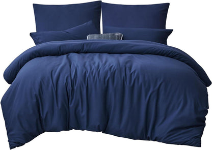 Bettwäsche-Set 200x200 Blau Mikrofaser Reißverschluss Weich & Bügelfrei