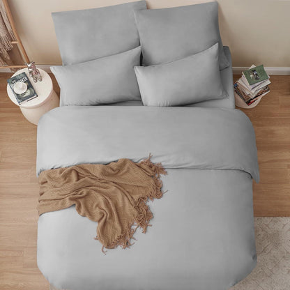Bettwäsche 220x240 Grau 3teilig - Mikrofaser Set mit Reißverschluss, Weich und Bügelfrei