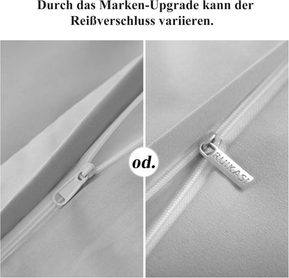Bettwäsche 200x220 Grau 3teilig Weich Mikrofaser Reißverschluss