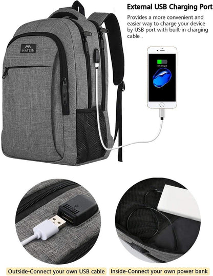 Rucksack Laptop 15,6 Zoll USB Ladeanschluss Grau Business