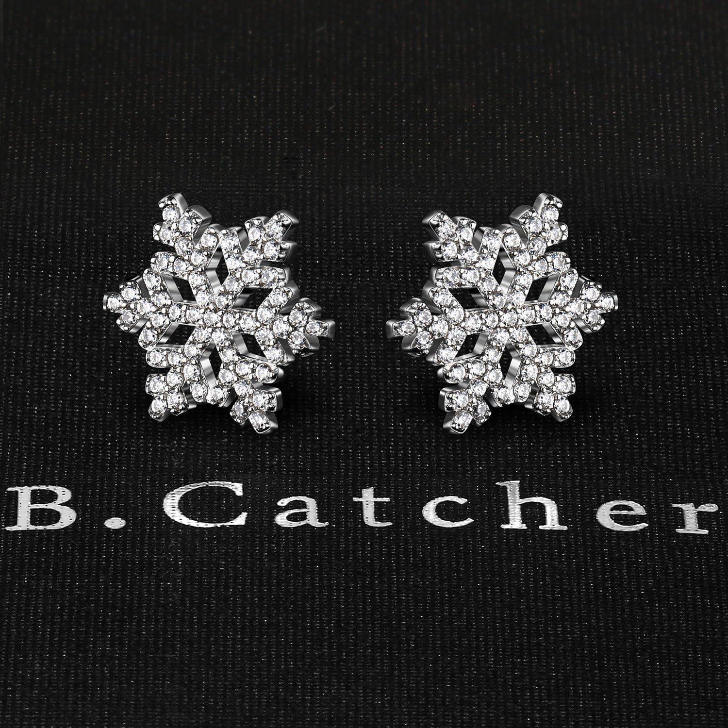 B.Catcher Ohrringe 925 Silber Schneeflocken Damen Ohrstecker Eiskönigin Set