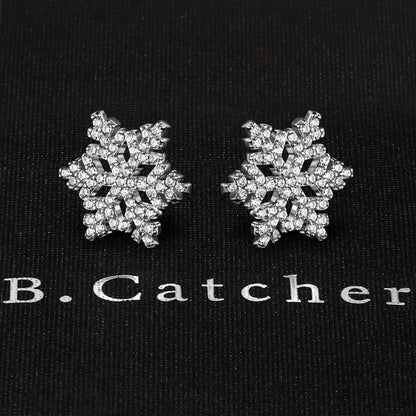 B.Catcher Ohrringe 925 Silber Schneeflocken Damen Ohrstecker Eiskönigin Set