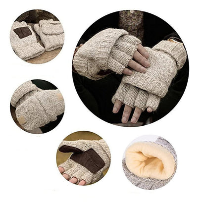Damen Fingerlose Strickhandschuhe mit Klappfinger Vintage-Beige