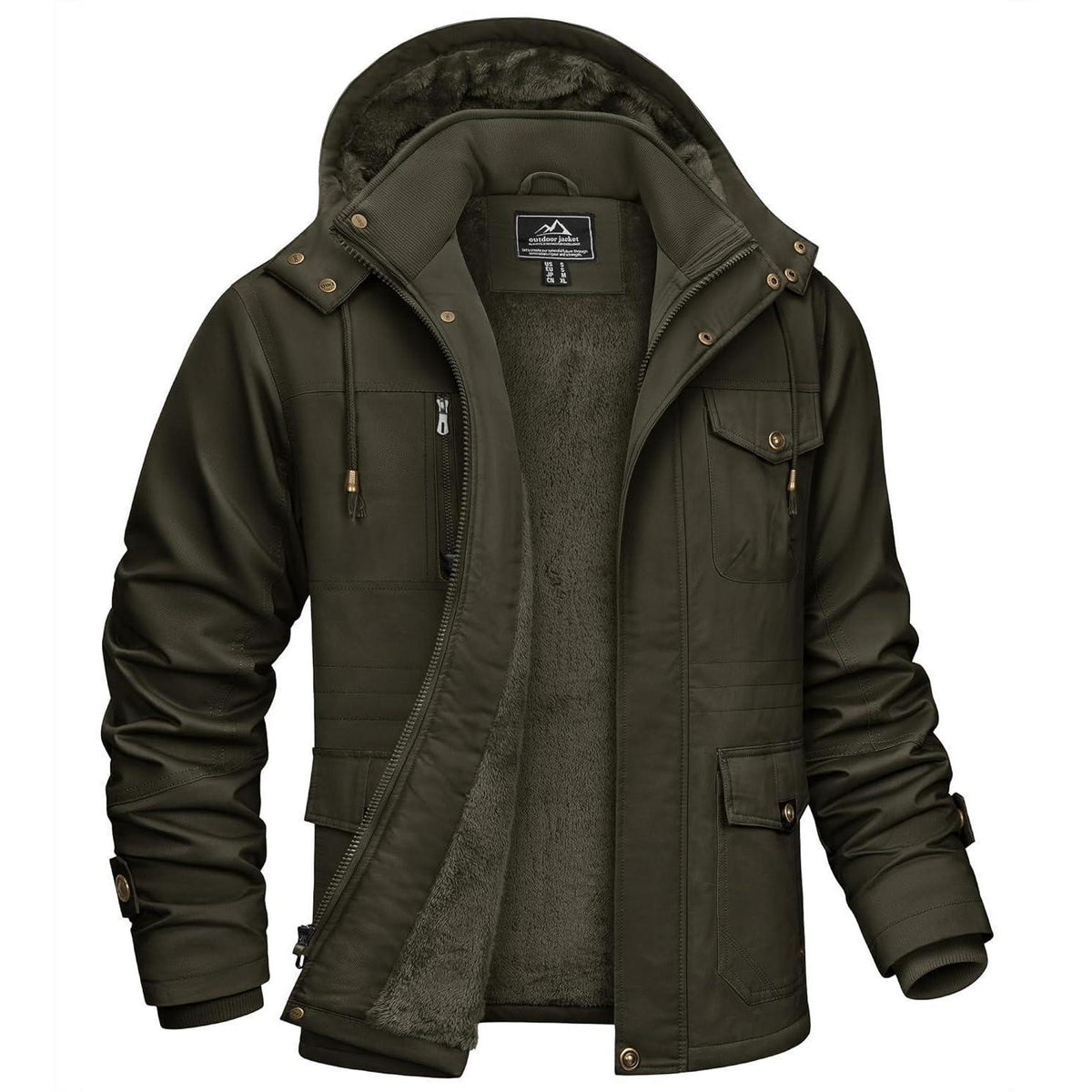 Herren Winterparka mit Kapuze & Cargo Taschen – Dunkeloliv