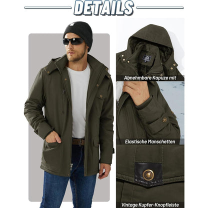 Herren Winterparka mit Kapuze & Cargo Taschen Dunkeloliv