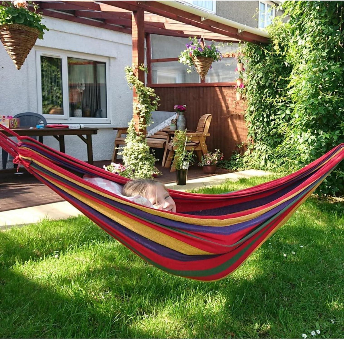 Anyoo Hängematte Baumwolle Outdoor Tragbare mit Gurten Rot Gelb