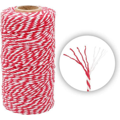 100m Rot und Weiß Baumwolle Bäckergarn Deko Schnur 2mm