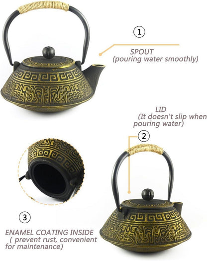 Teekanne Gusseisen Japan Gold Infuser 800ml Stövchen