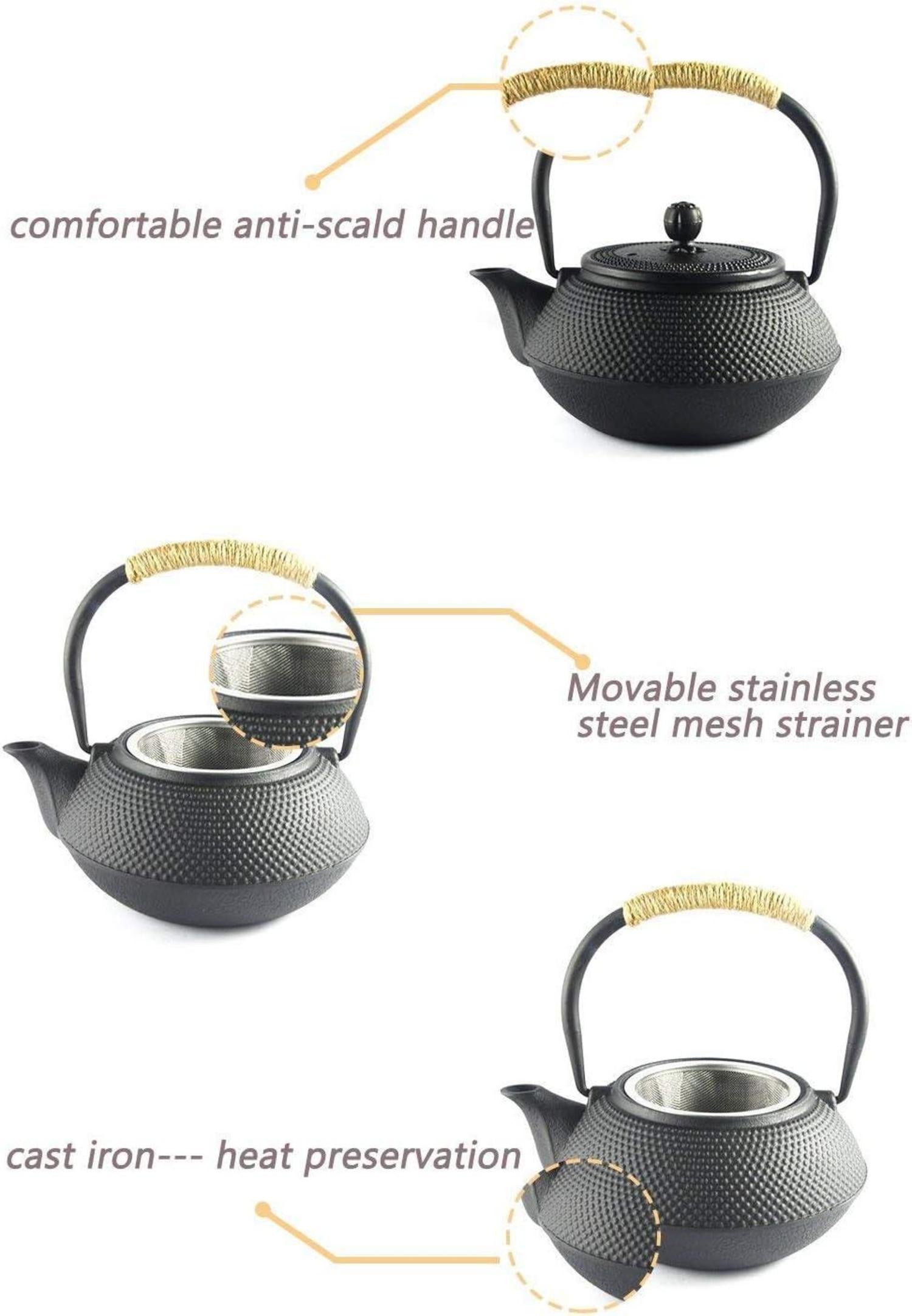Japanische Gusseisen Teekanne Schwarz 0,6l mit Siebeinsatz