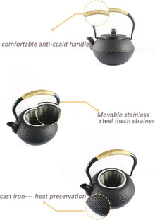 Japanische Gusseisen Teekanne Tetsubin 1,2l mit Sieb Infuser