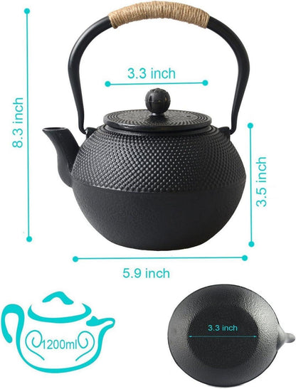 Japanische Gusseisen Teekanne Tetsubin mit Sieb 1,2l Schwarz