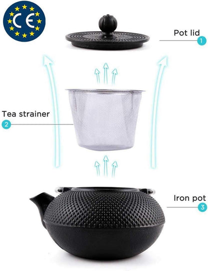 Japanische Teekanne Gusseisen mit Tee Sieb 800ml Goßraum