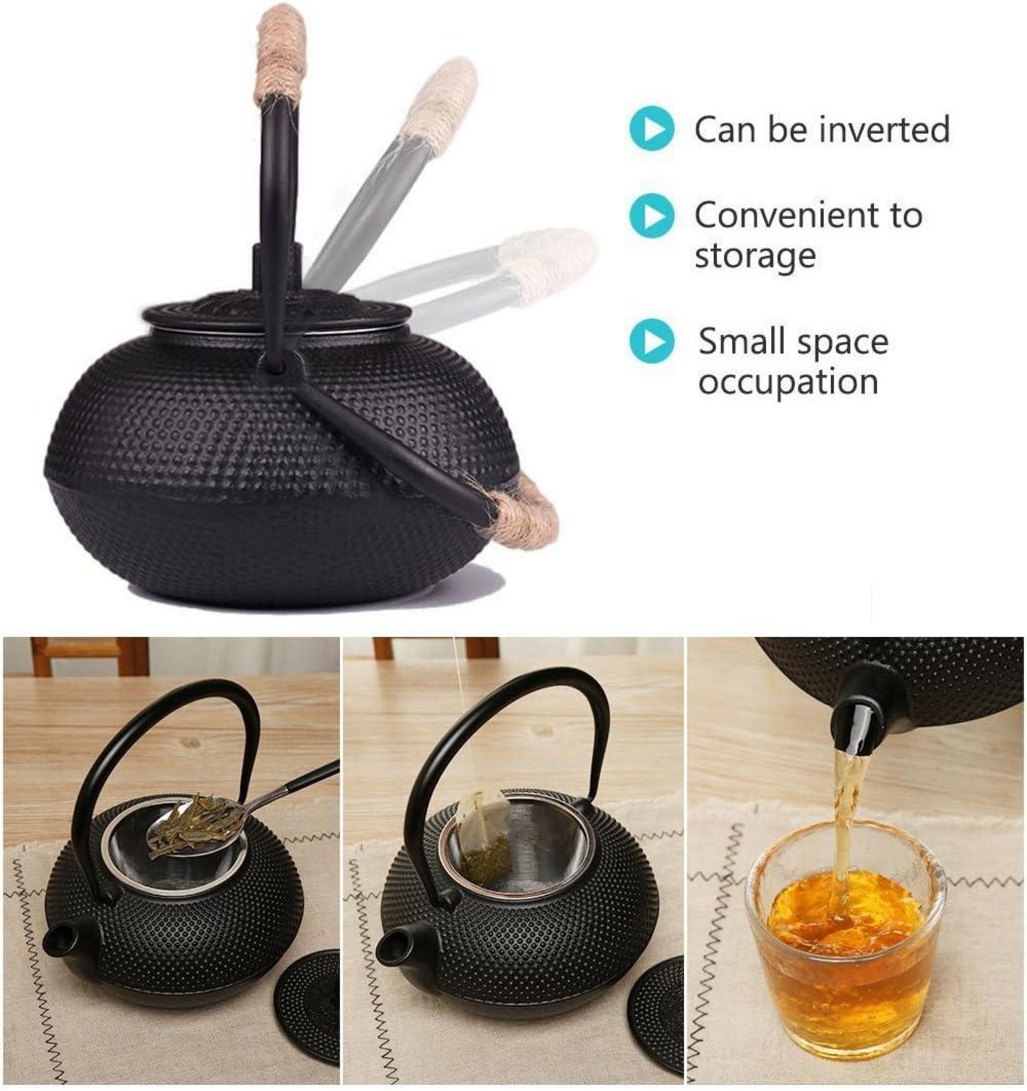 Japanische Teekanne aus Gusseisen mit Tee Sieb 800ml (4