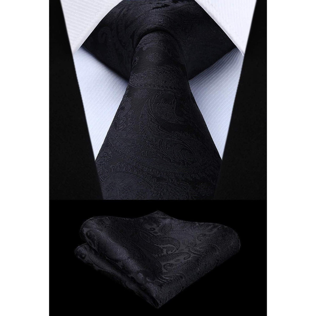 Herren Weste Krawatte Einstecktuch Set Jacquard Blumenmuster Schwarz
