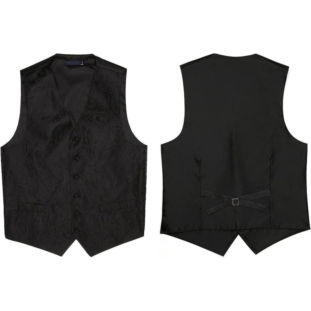Herren Weste Krawatte Einstecktuch Set Jacquard Blumenmuster Schwarz