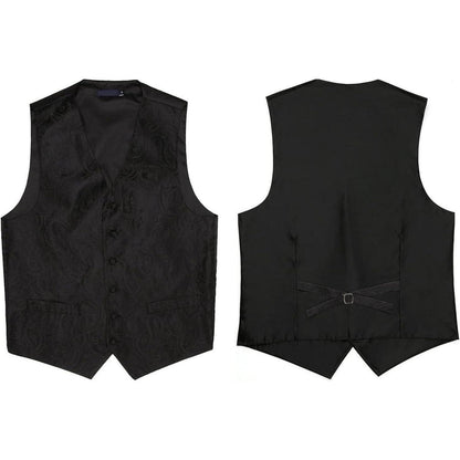 Herren Weste Krawatte Einstecktuch Set Jacquard Blumenmuster Schwarz