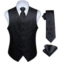 Herren Weste Krawatte Einstecktuch Set Jacquard 5XL Schwarz