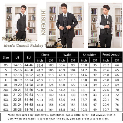 Herren Jacquard Weste Krawatte Einstecktuch Set Lila Grün