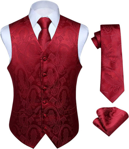 Hochzeit Herren Weste Krawatte Einstecktuch Set Jacquard Anzug