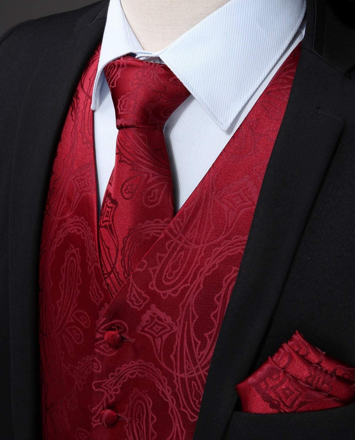 Herren Floral Seidenweste Set Burgund XS Hochzeit Jacquard