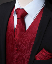 Herren Floral Seidenweste Set Burgund XS Hochzeit Jacquard
