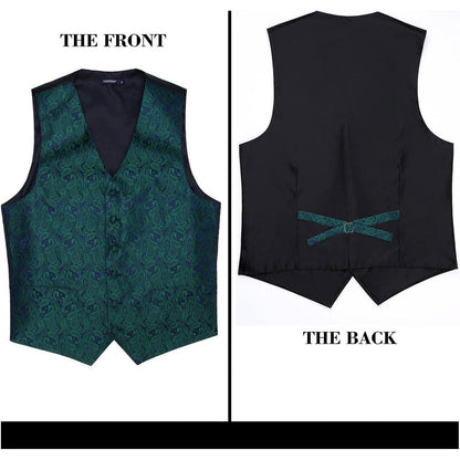 Herren Weste Krawatte Einstecktuch Set Jacquard Seide Grün