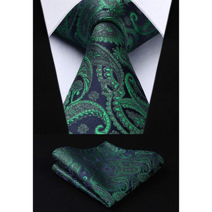 Herren Jacquard Weste Krawatte Einstecktuch Set Grün Lila