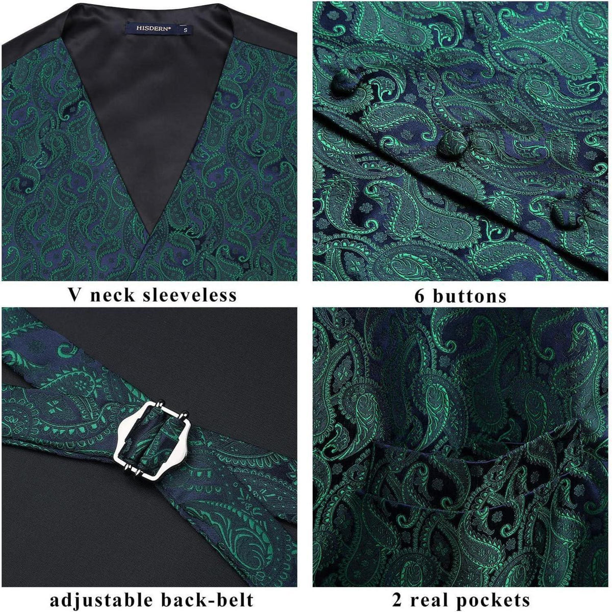 Herren Jacquard Weste Krawatte Einstecktuch Set Grün Lila