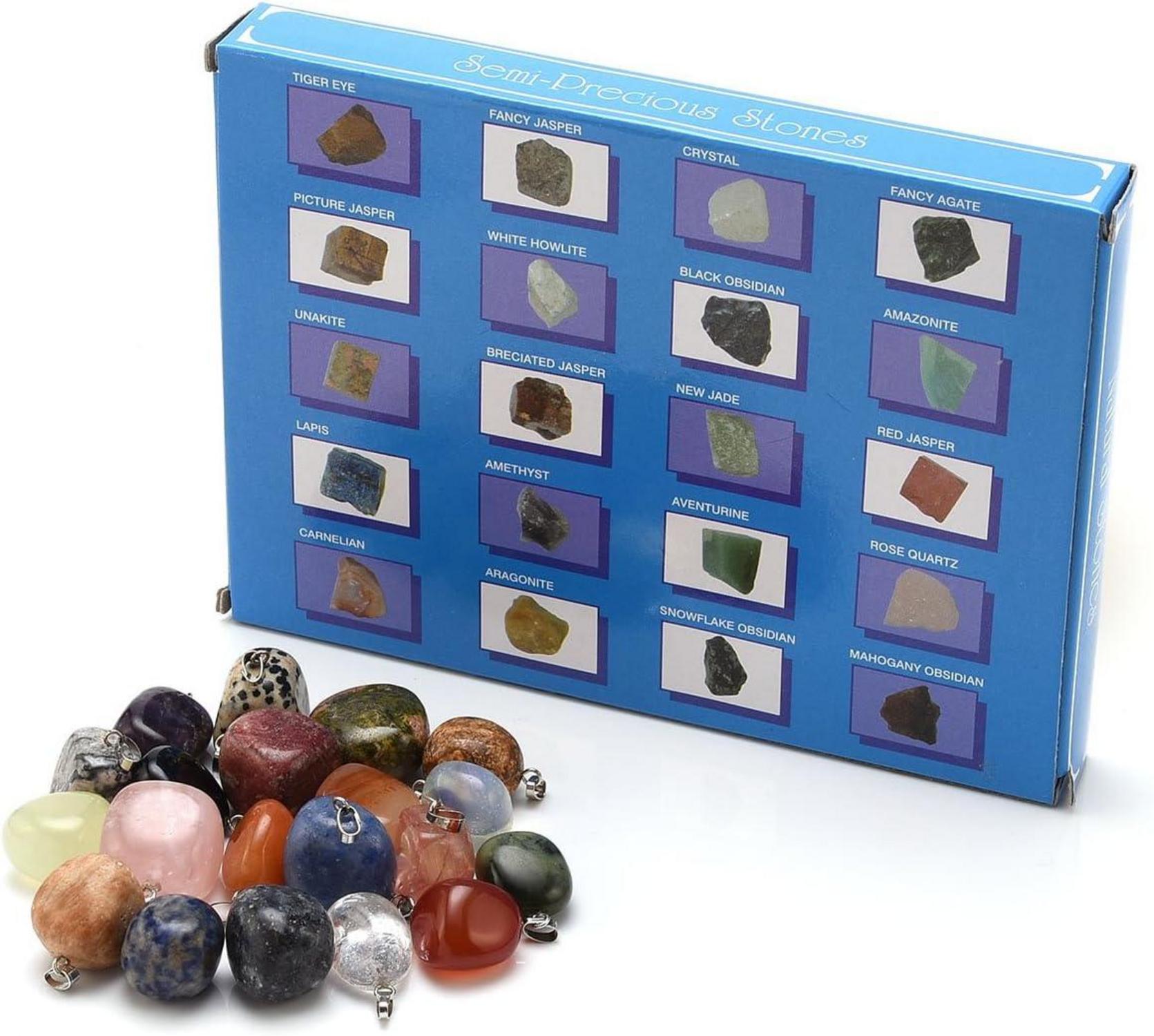 20 Stücke Edelsteine Anhänger mit 2X Ketten 15-20mm - Heilsteine Set