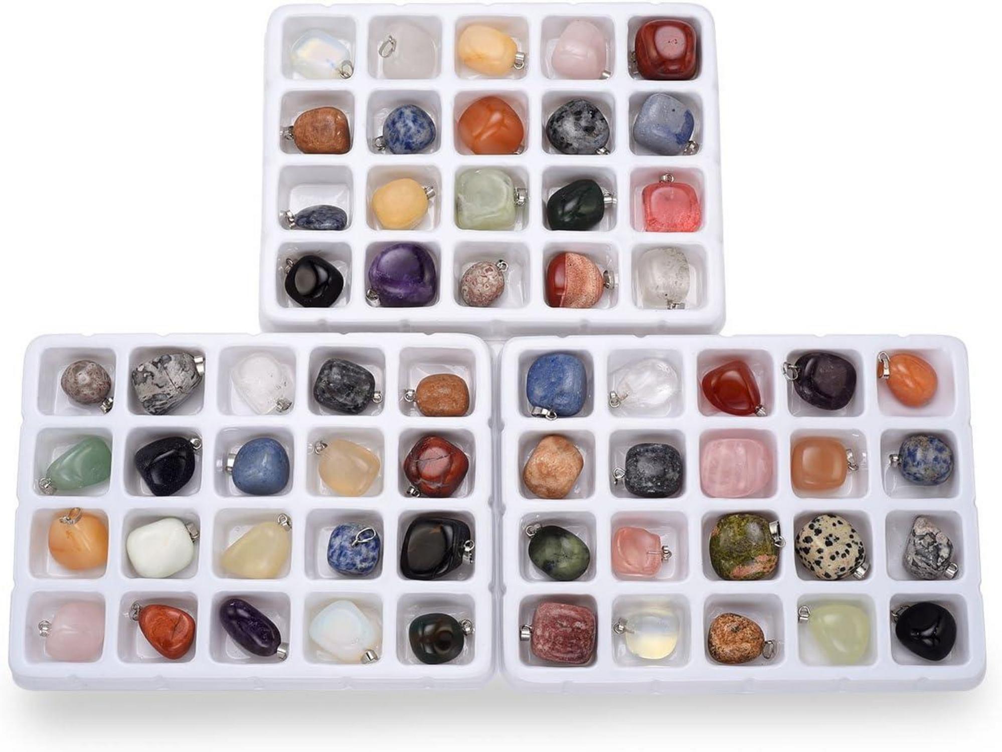 Jovivi Edelsteine Trommelstein Anhänger 20 Stücke Set 15-20mm mit 2 Ketten
