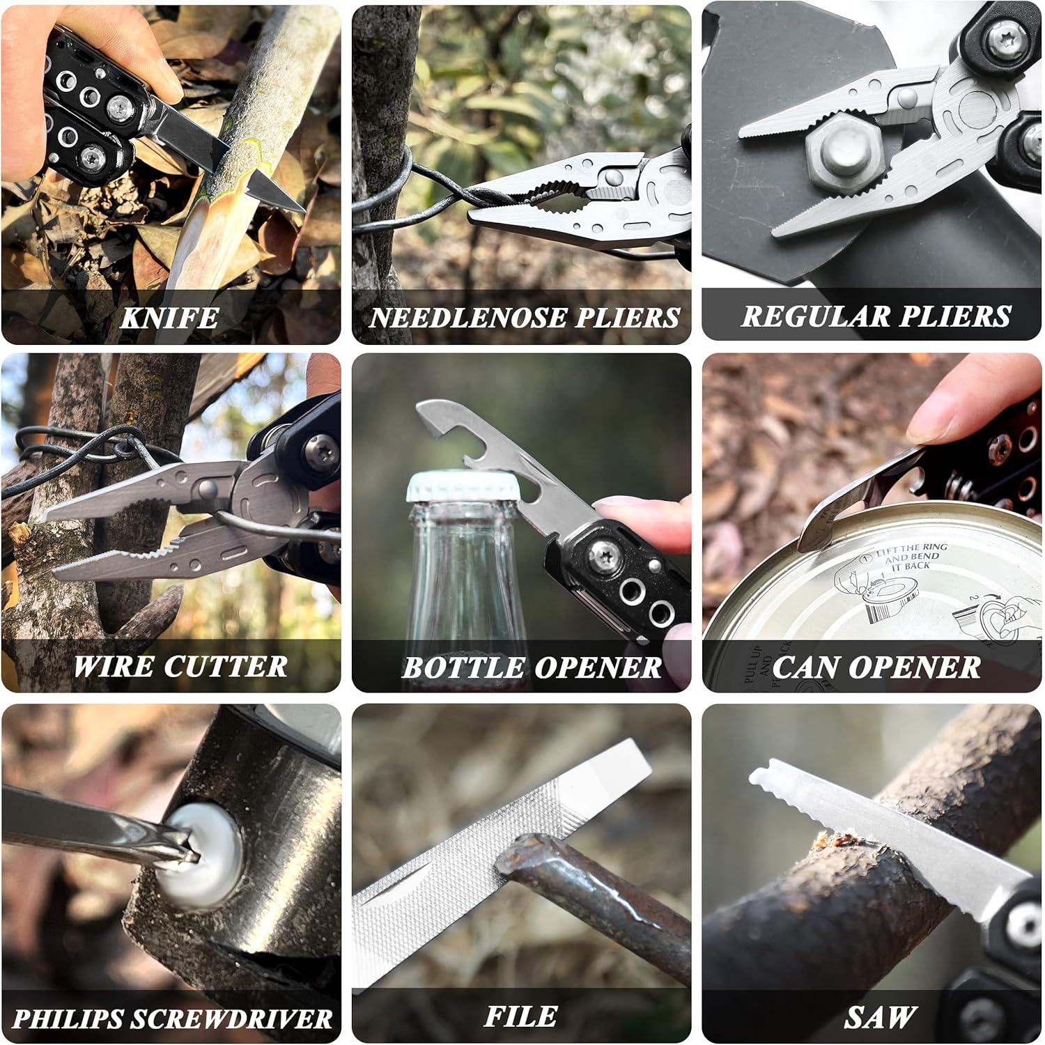 Multitool Zange Taschenmesser 14-in-1 Survival Werkzeug Schwarz