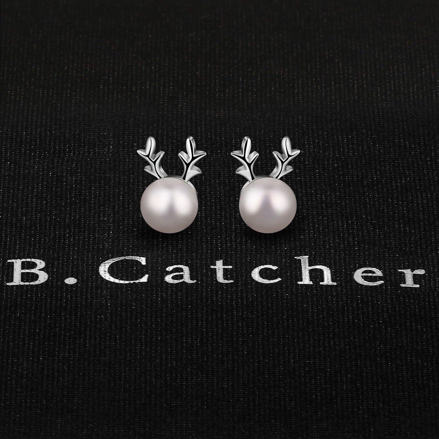 B.Catcher Ohrringe Damen 925 Silber Perlen Ohrstecker 6mm Zuchtperle