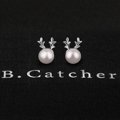 B.Catcher Ohrringe Damen 925 Silber Perlen Ohrstecker 6mm Zuchtperle